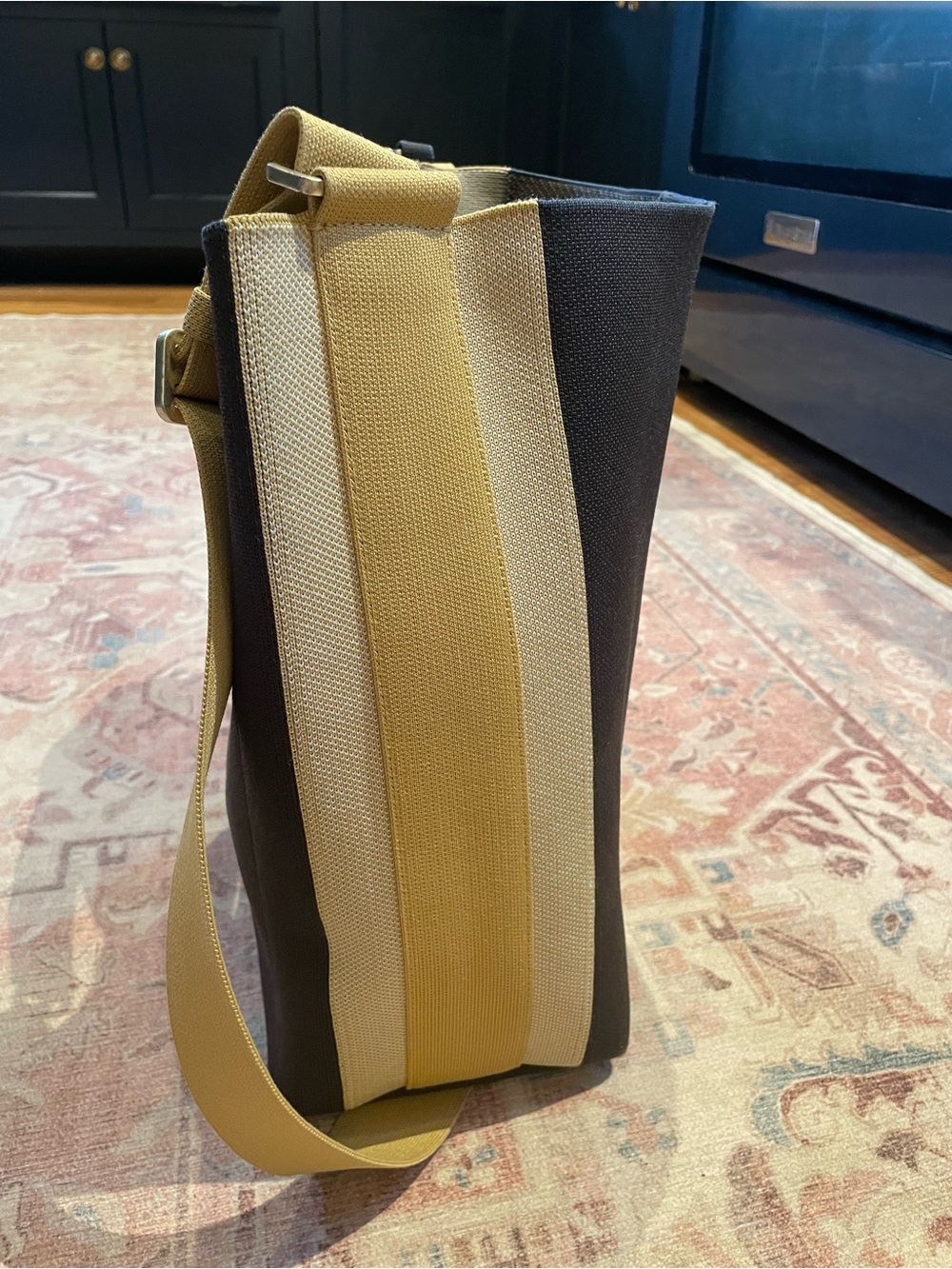 Rothy’s Black Canvas Bucket Bag with Adjustable Yellow Strap - Picture 4 of 6